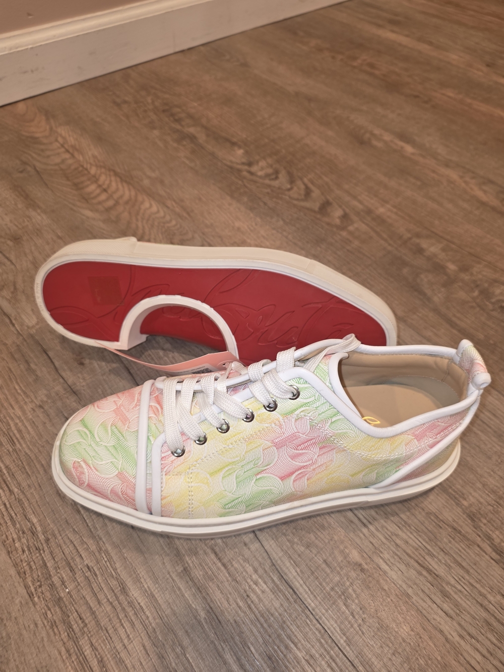 Christian Louboutin Pastel Floral Low-Top Sneakers with Red Sole